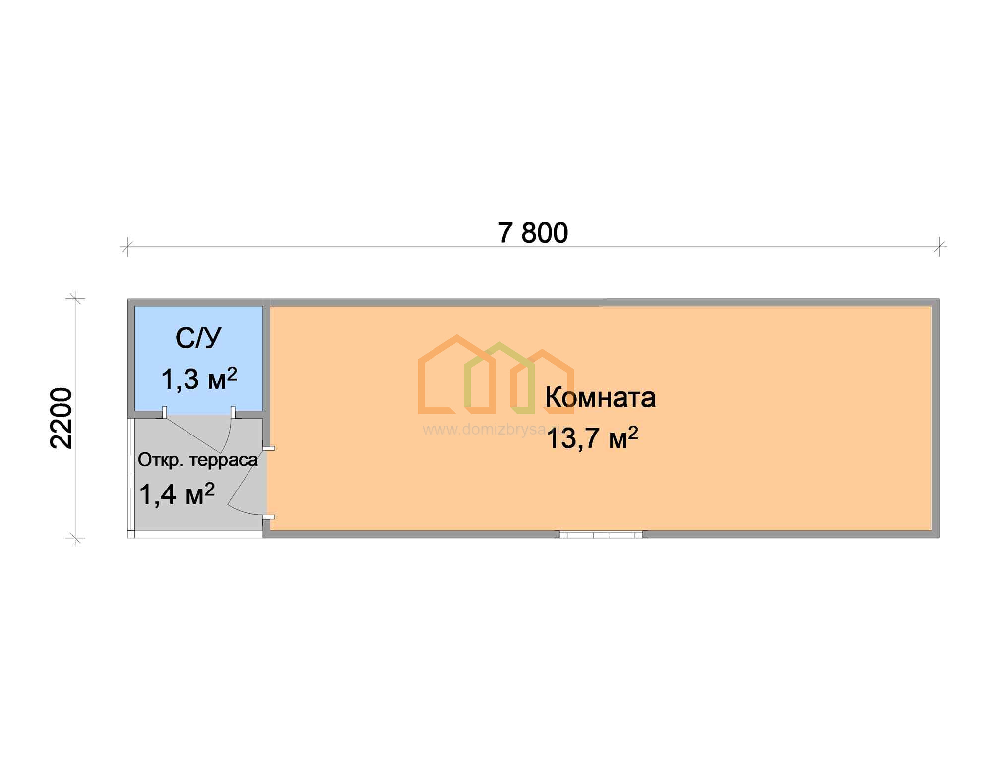 Дачная бытовка Крокус - 8 7.8x2.2 Площадь: 17.16 м² с крыльцом в готовом  виде с туалетом под ключ в Сосновом Бору и области